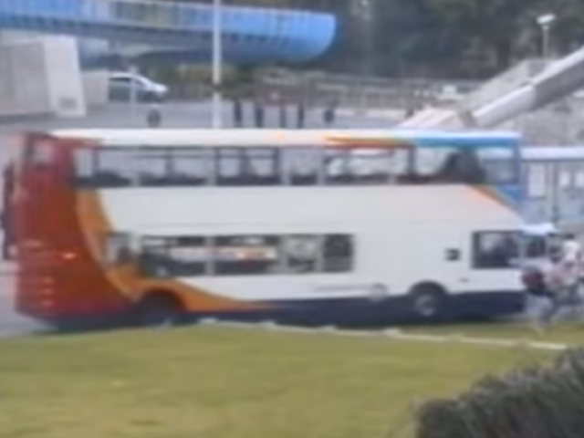 CCTV footage showed the bus careering along the pavement before smashing into Sainsbury's