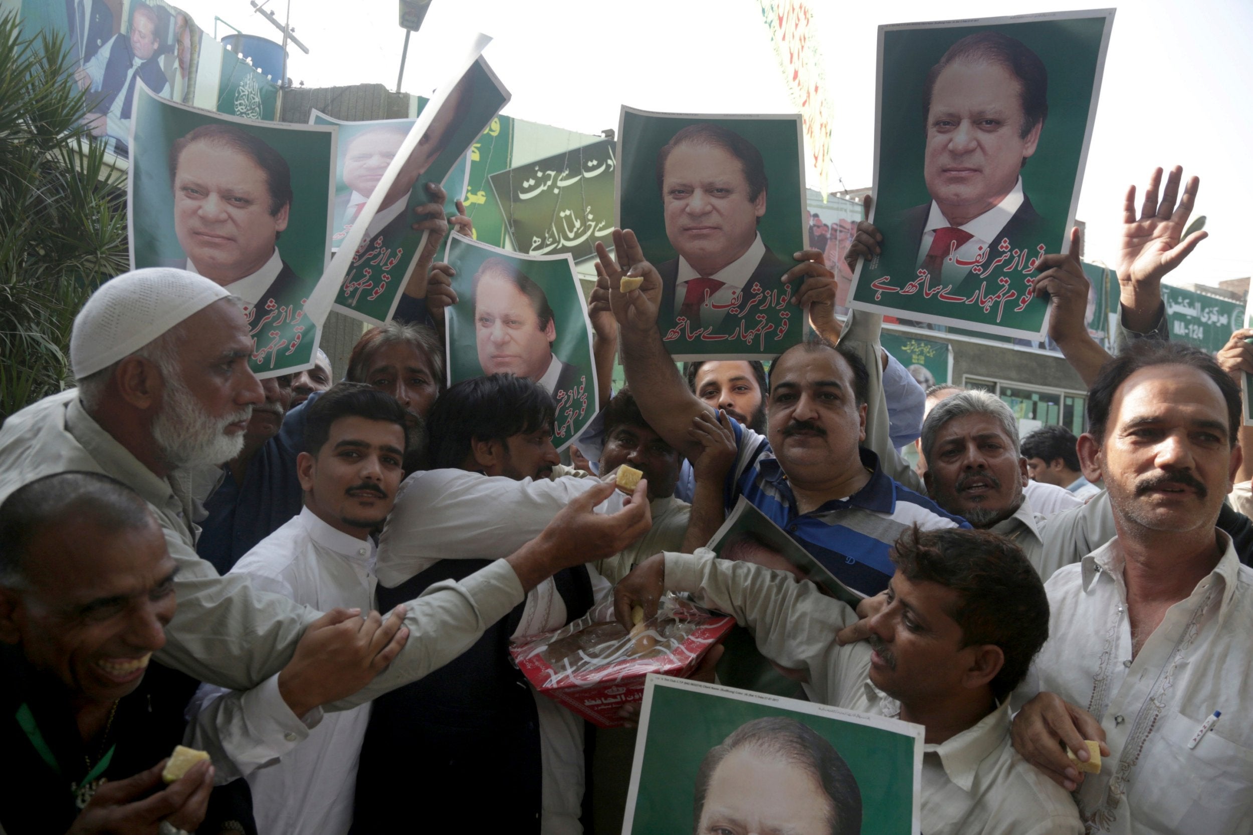 &#13;
Supporters of Nawaz Sharif celebrate the suspension of his prison sentence in Lahore, Pakistan &#13;