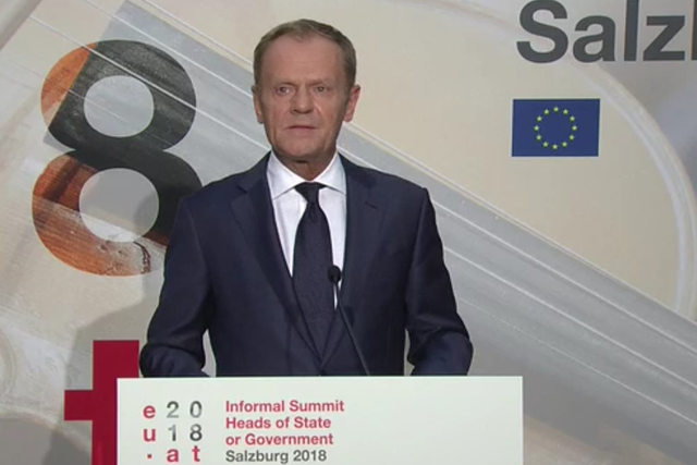 Donald Tusk speaks at the opening of the Salzburg summit