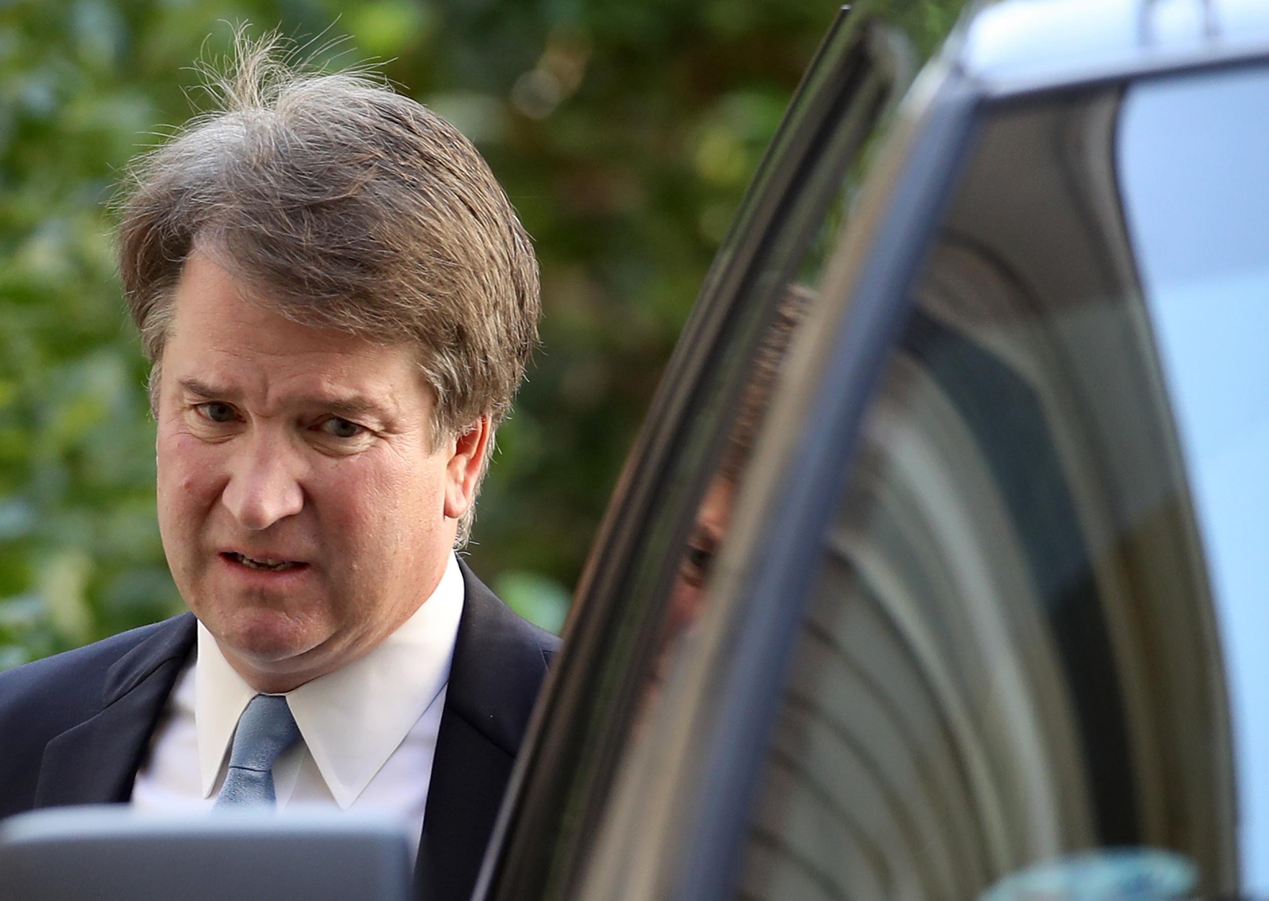 Supreme Court nominee Brett Kavanaugh leaves his home in Maryland. His accuser has reportedly moved out of her home after receiving death threats