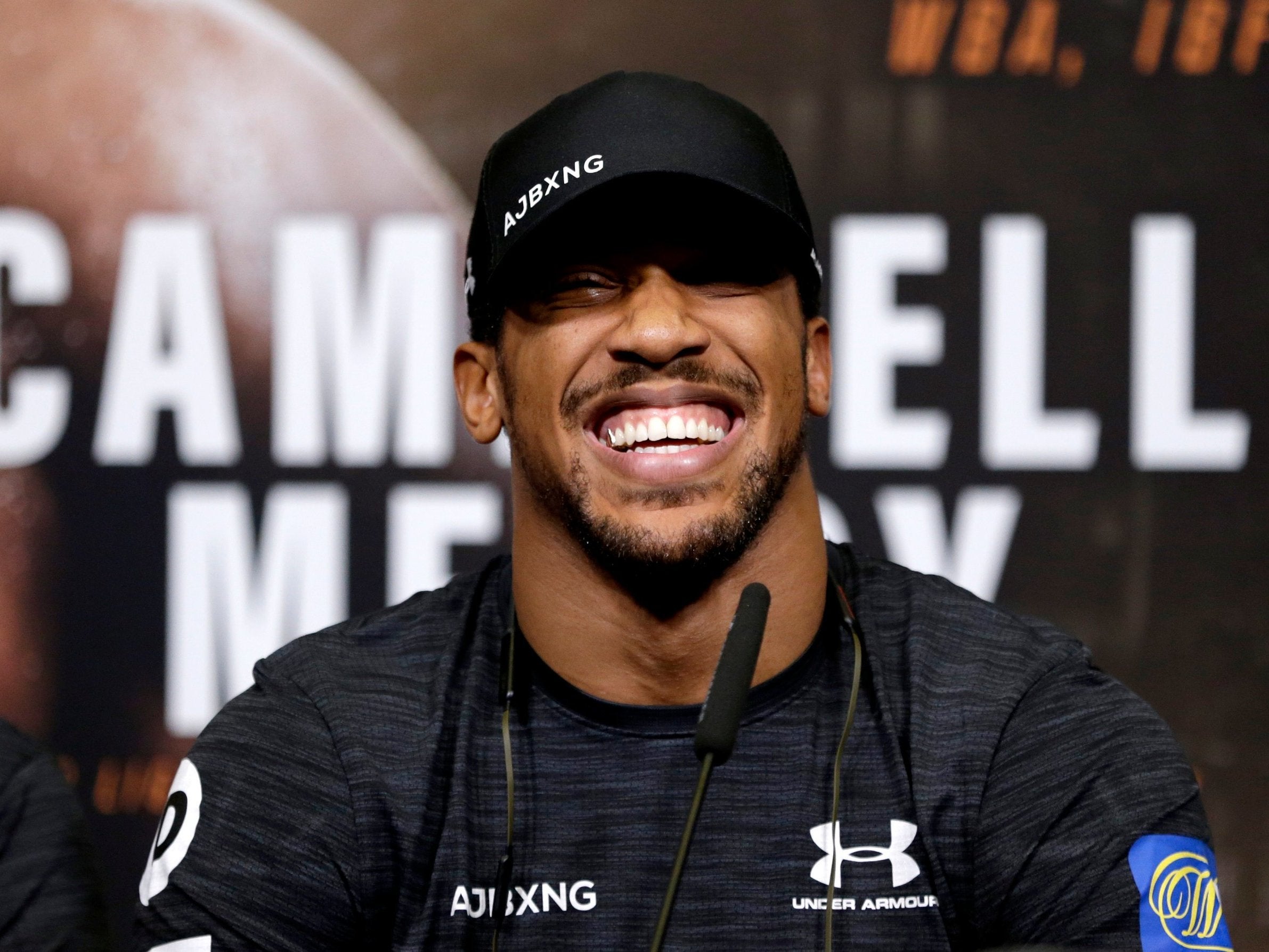 Anthony Joshua speaks to the media ahead of the bout