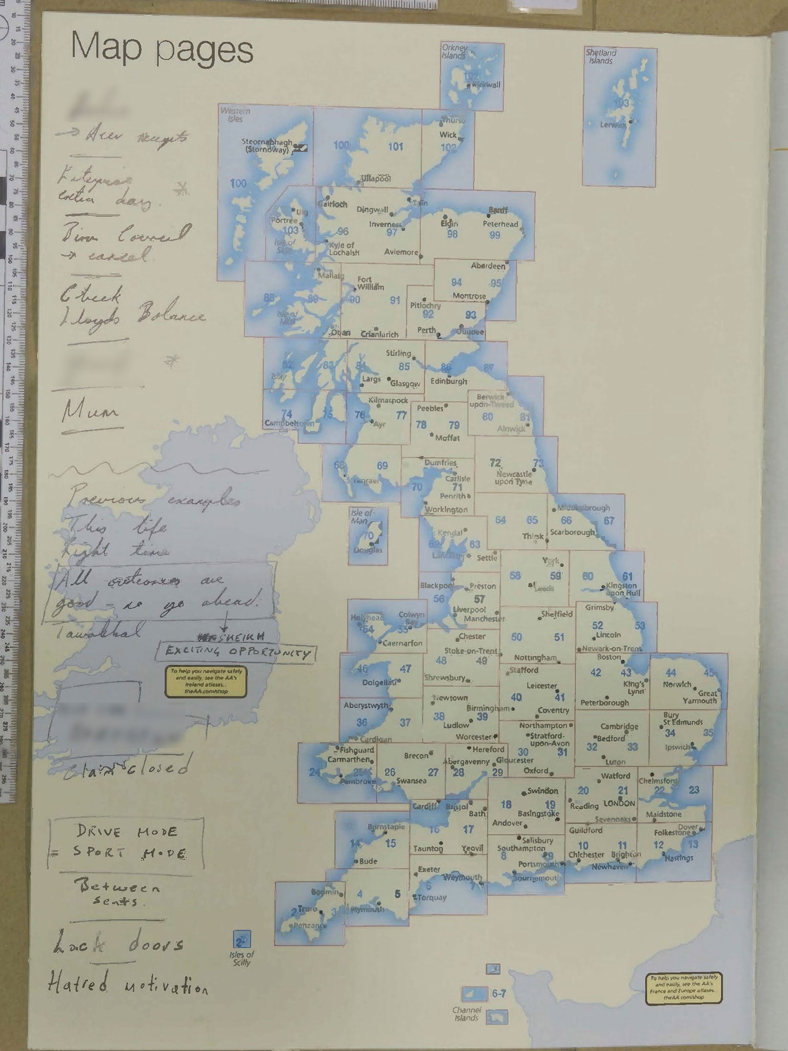 Notes written on a road atlas by Westminster attacker Khalid Masood in the days before the attack