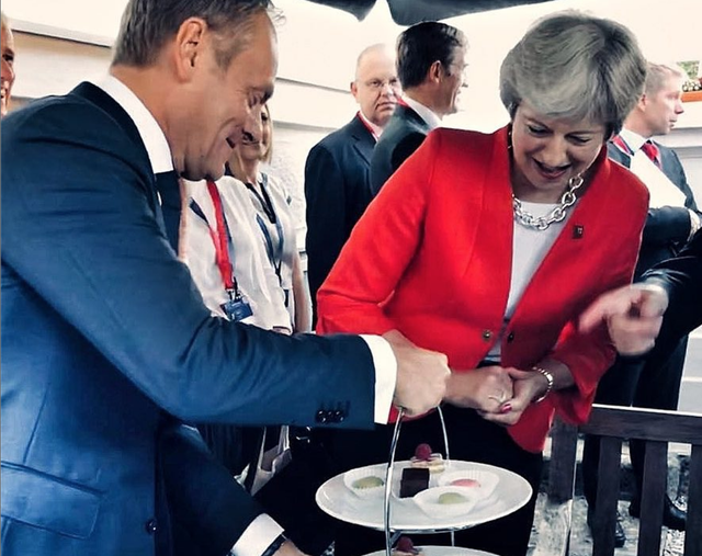 The European Council president offered Theresa May some cake