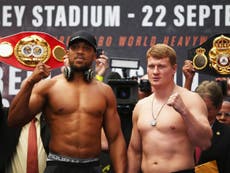 Joshua weighs in almost two stone heavier than Povetkin