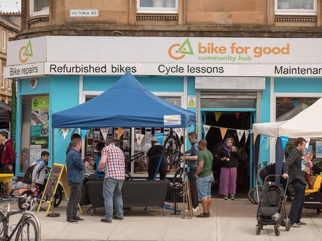 Bike for Good's community hub, which opened on Victoria Road on the southside of Glasgow in May 2017