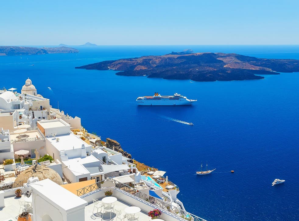 Environmental groups are concerned about pollution from the hundreds of cruise ships that visit Santorini each year