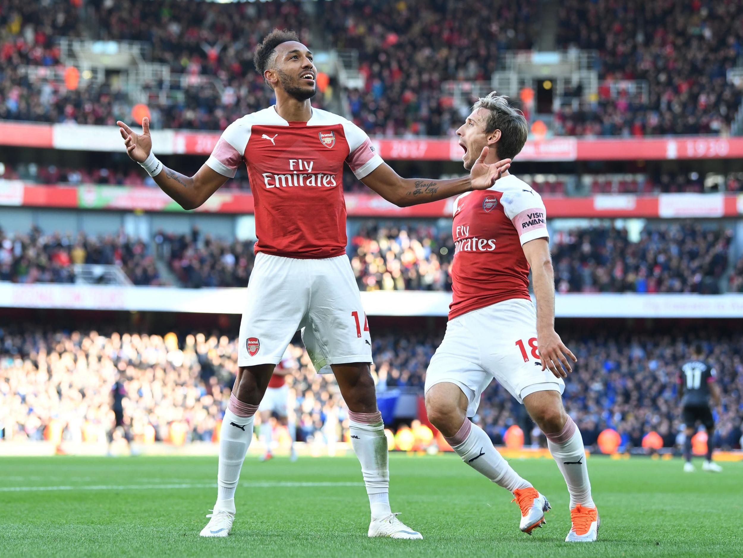 Arsenal celebrate their decisive second goal