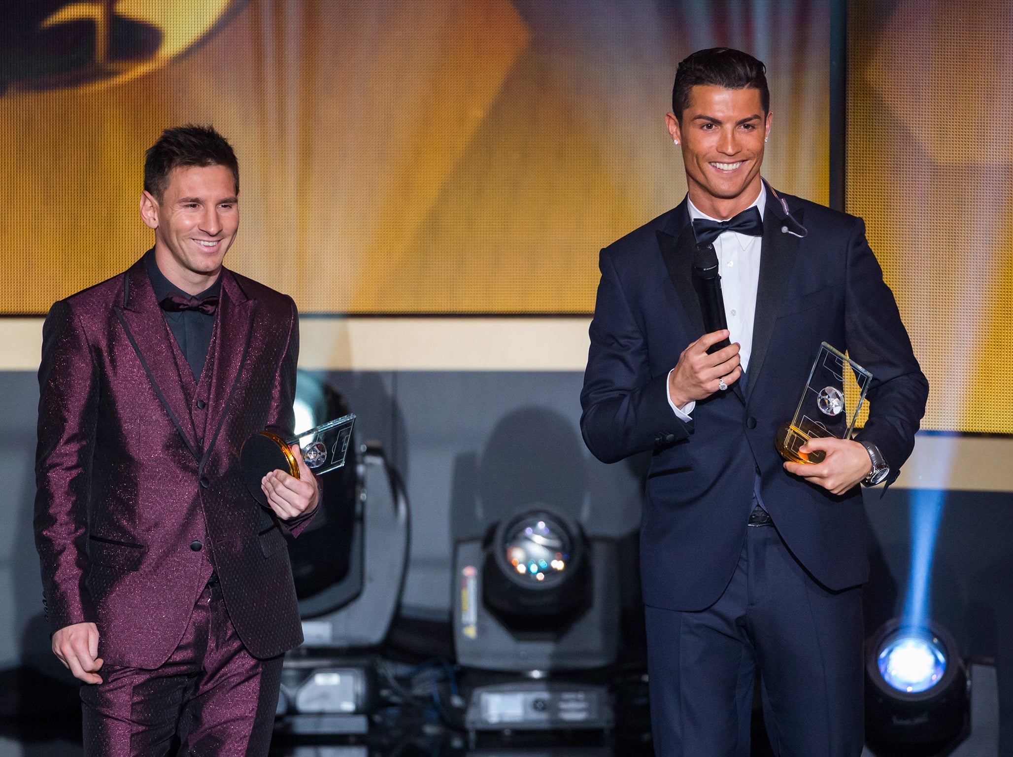 Lionel Messi (left) and Cristiano Ronaldo at the Ballon D’Or Ceremony in 2015