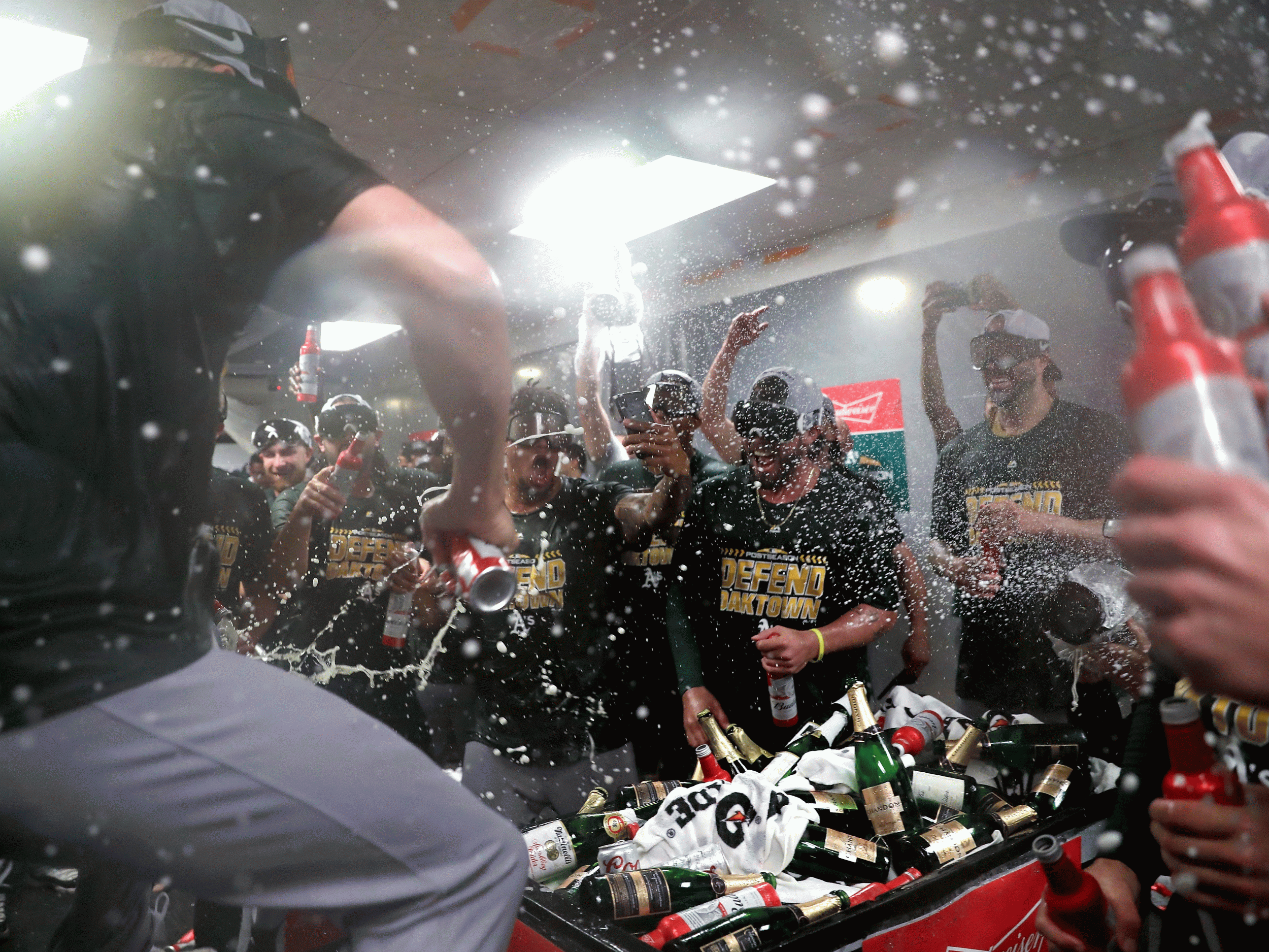 The Oakland Athletics celebrate reaching the post-season