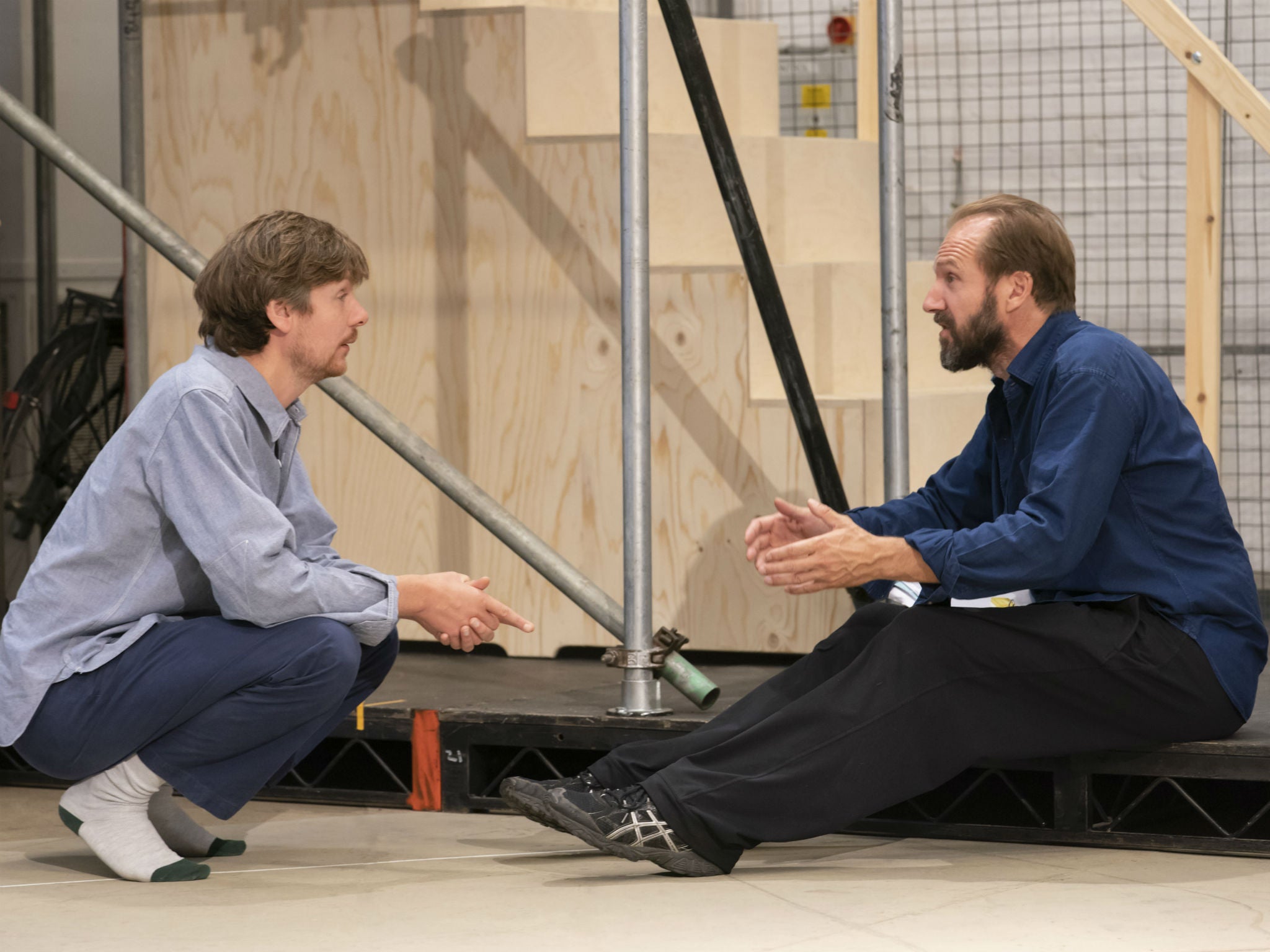 Fiennes with director Simon Godwin in rehearsals for the play