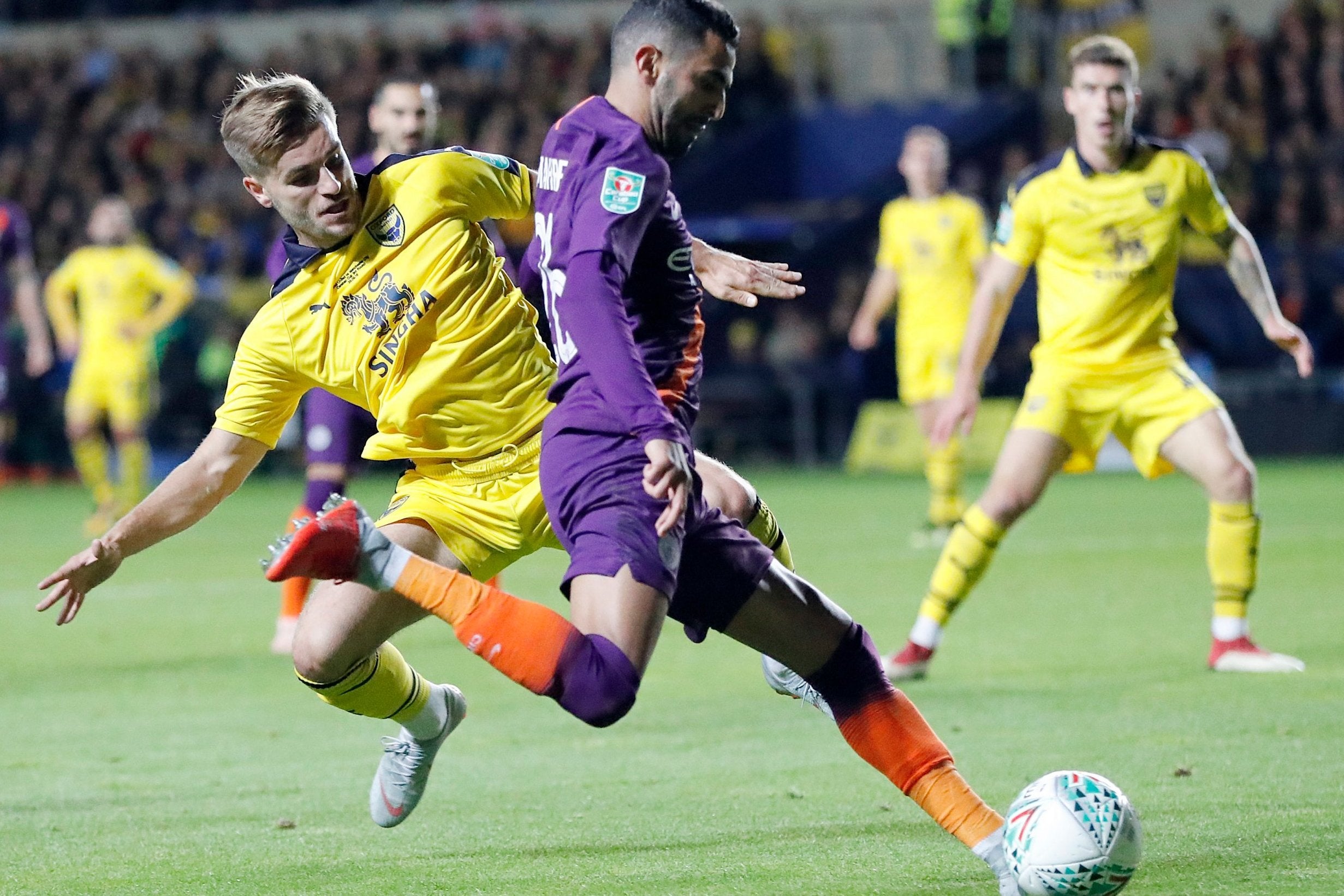 Riyad Mahrez takes on Luke Garbutt