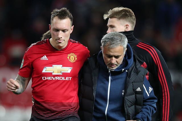 Jose Mourinho consoled Phil Jones after the final whistle