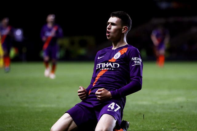 Phil Foden of Manchester City celebrates after scoring