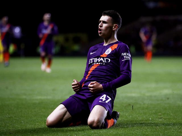 Phil Foden of Manchester City celebrates after scoring