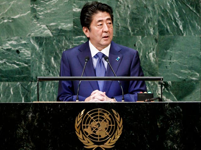 Japan's Prime Minister Shinzo Abe addresses the UN General Assembly in New York