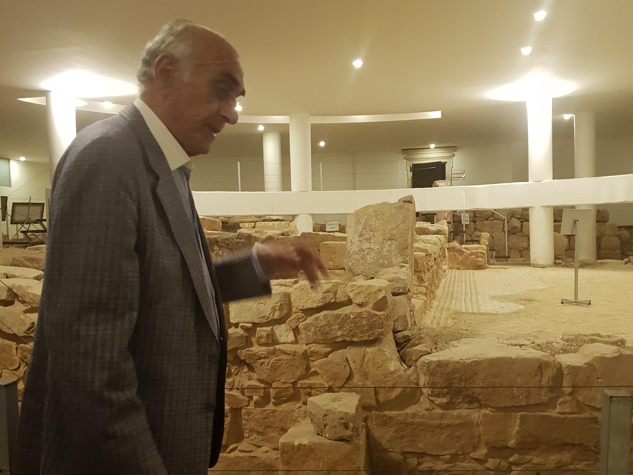In underground ruins of a 4th-century Byzantine church, recovered and preserved when he built his neo-Renaissance 'House of Palestine' in the occupied West Bank