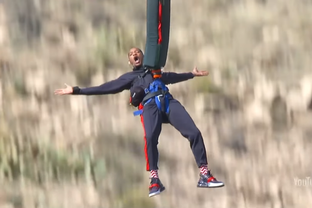 Will Smith described the view as 'gorgeous' as he dangled from a helicopter in the Grand Canyon