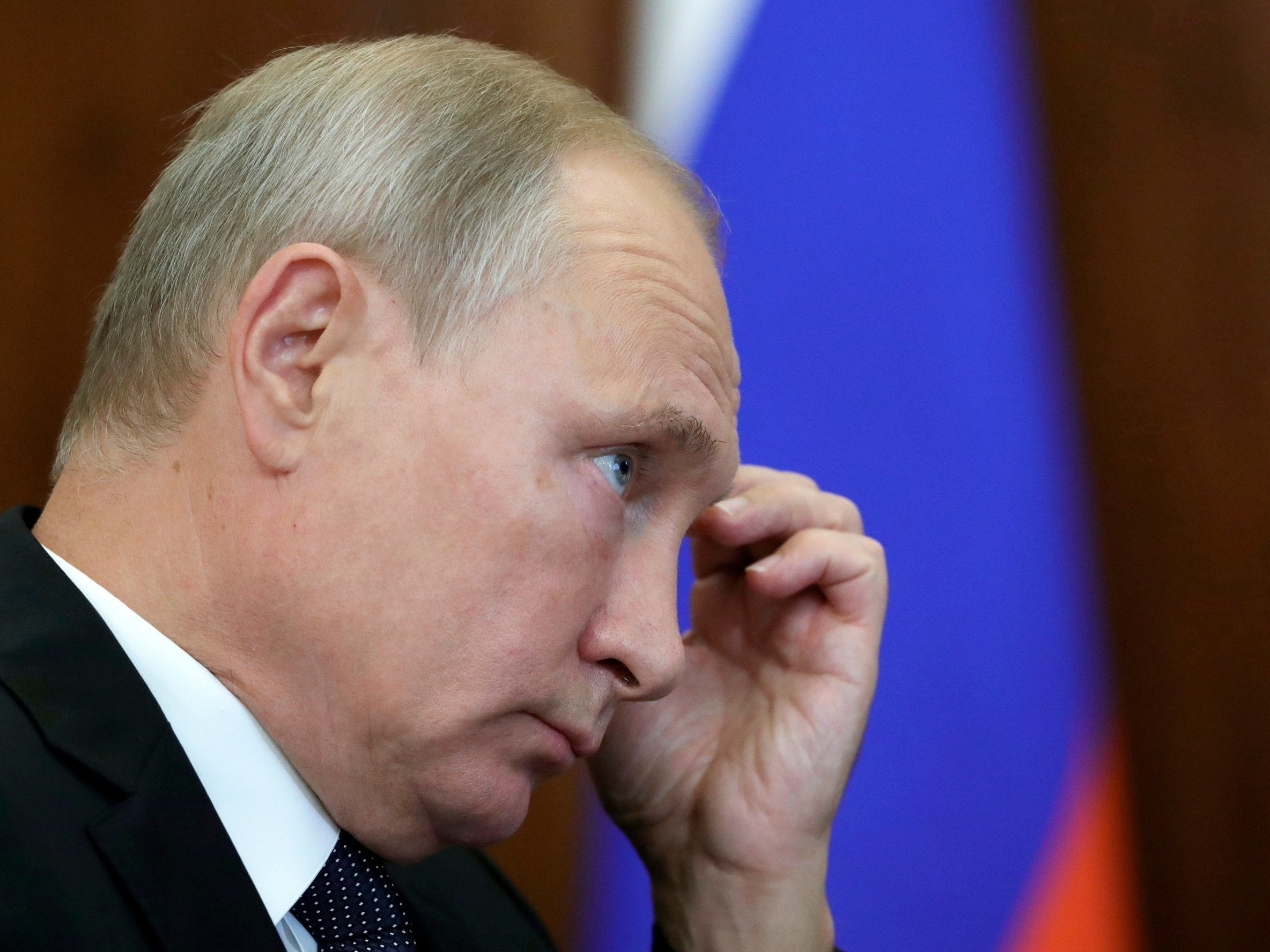 Russian president Vladimir Putin at a meeting on Tuesday