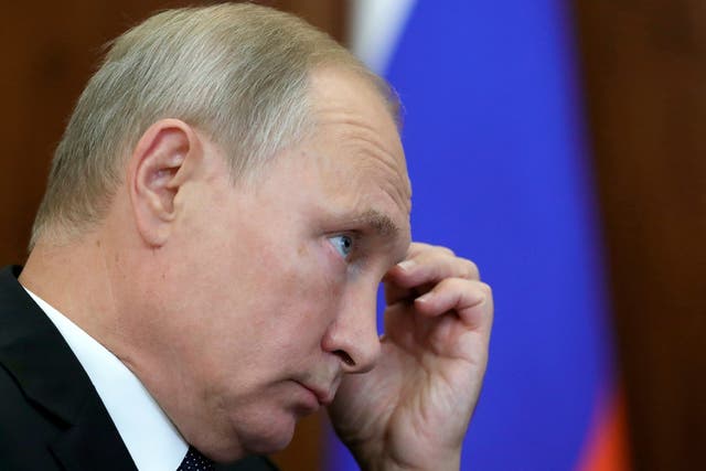 Russian president Vladimir Putin at a meeting on Tuesday
