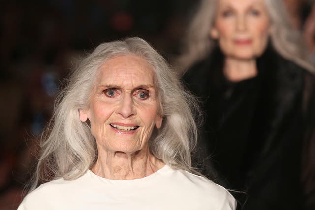 Daphne Selfe (left), 87, on the catwalk at the Fifty Plus Fashion Week at Cafe Royal in London, launched by retailer JD Williams.