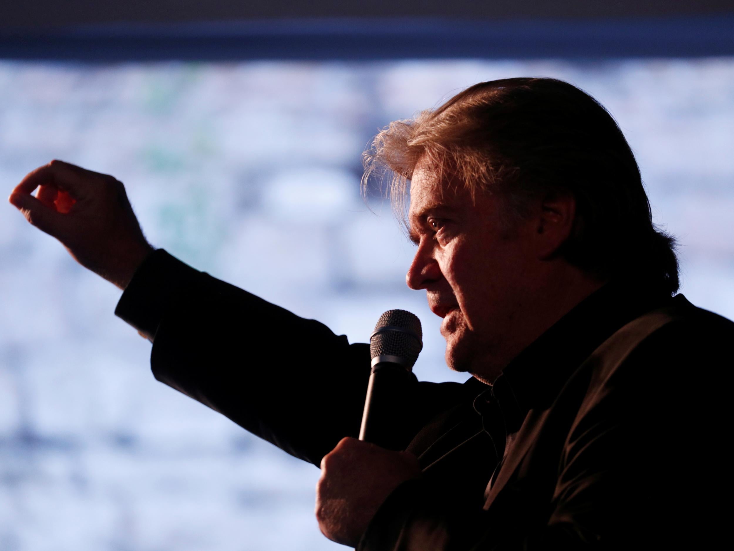 Steve Bannon delivers a speech at the "Atreju 2018" meeting organised by Fratelli d'Italia party in Italy on 22 September 2018