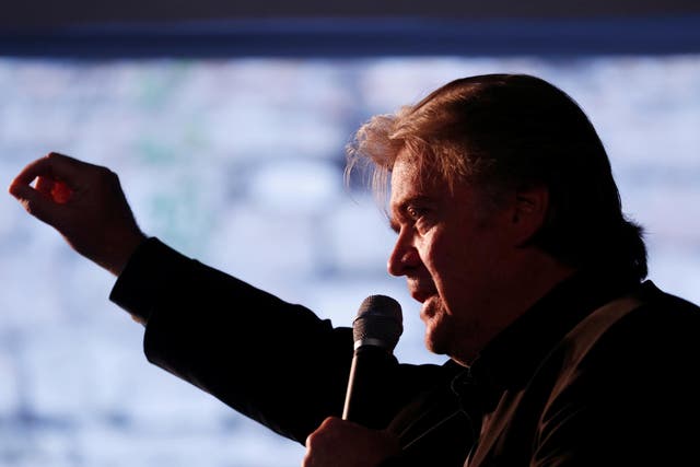 Steve Bannon delivers a speech at the "Atreju 2018" meeting organised by Fratelli d'Italia party in Italy on 22 September 2018