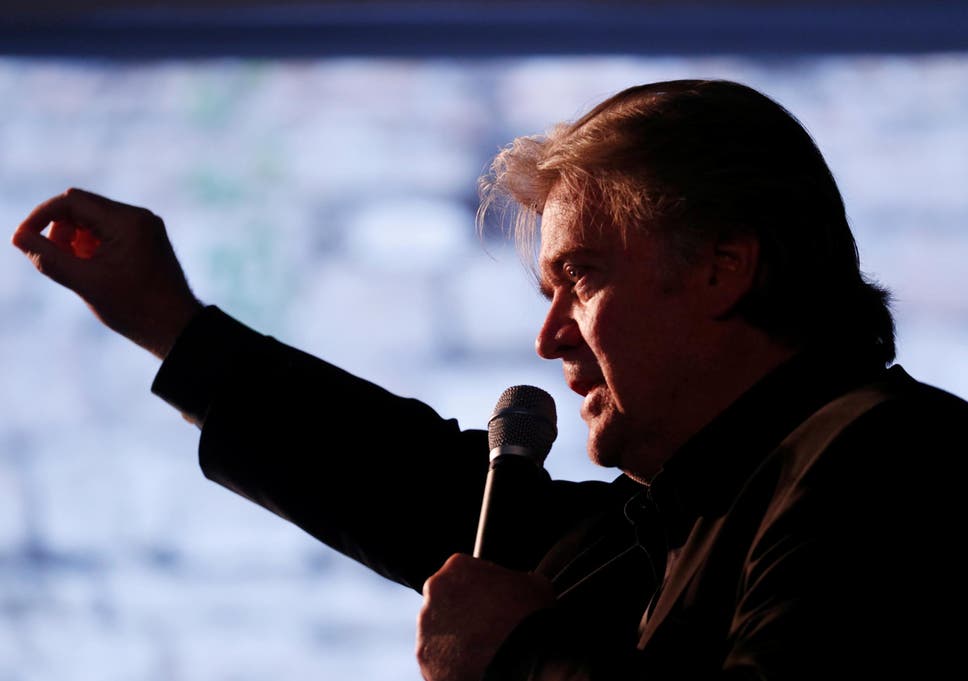 Steve Bannon delivers a speech at the "Atreju 2018" meeting organised by Fratelli d'Italia party in Italy on 22 September 2018
