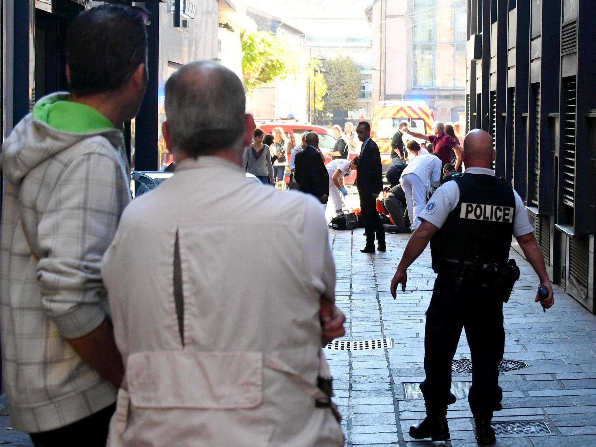 Police at the scene of the stabbing of Pascal Filoe, head of the municipal police, in Rodez