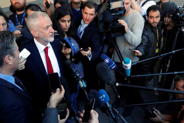 Jeremy Corbyn speaking to journalists in Brussels