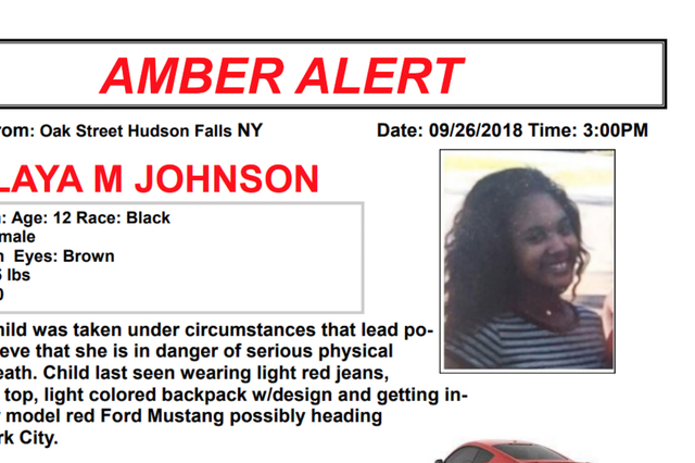 Police issued an Amber Alert for 12-year-old Malaya M Johnson who was reportedly abducted in a red Ford Mustang 27 September 2018.