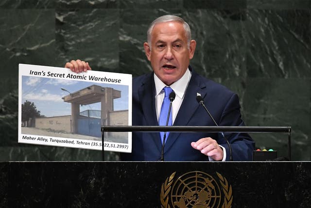 Evidence of a secret atomic warehouse in Tehran is presented by Israeli prime minister Benjamin Netanyahu