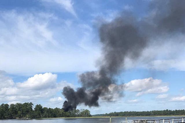 Smoke rises at the site of a F-35 fighter jet crash in Beaufort, South Carolina, US, September 28, 2018
