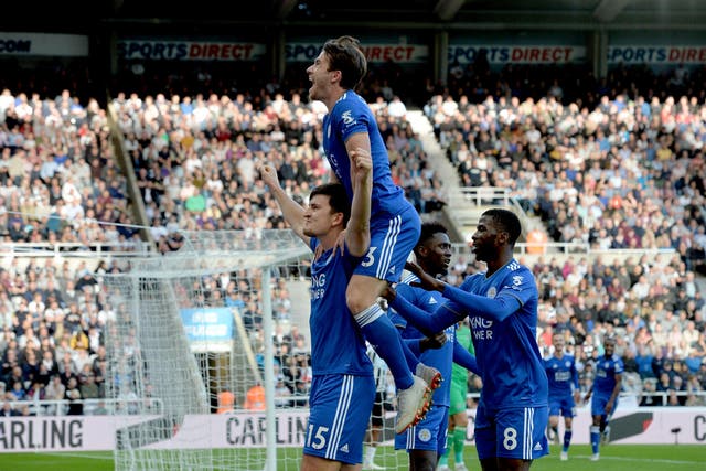 Harry Maguire scores for Leicester against Newcastle