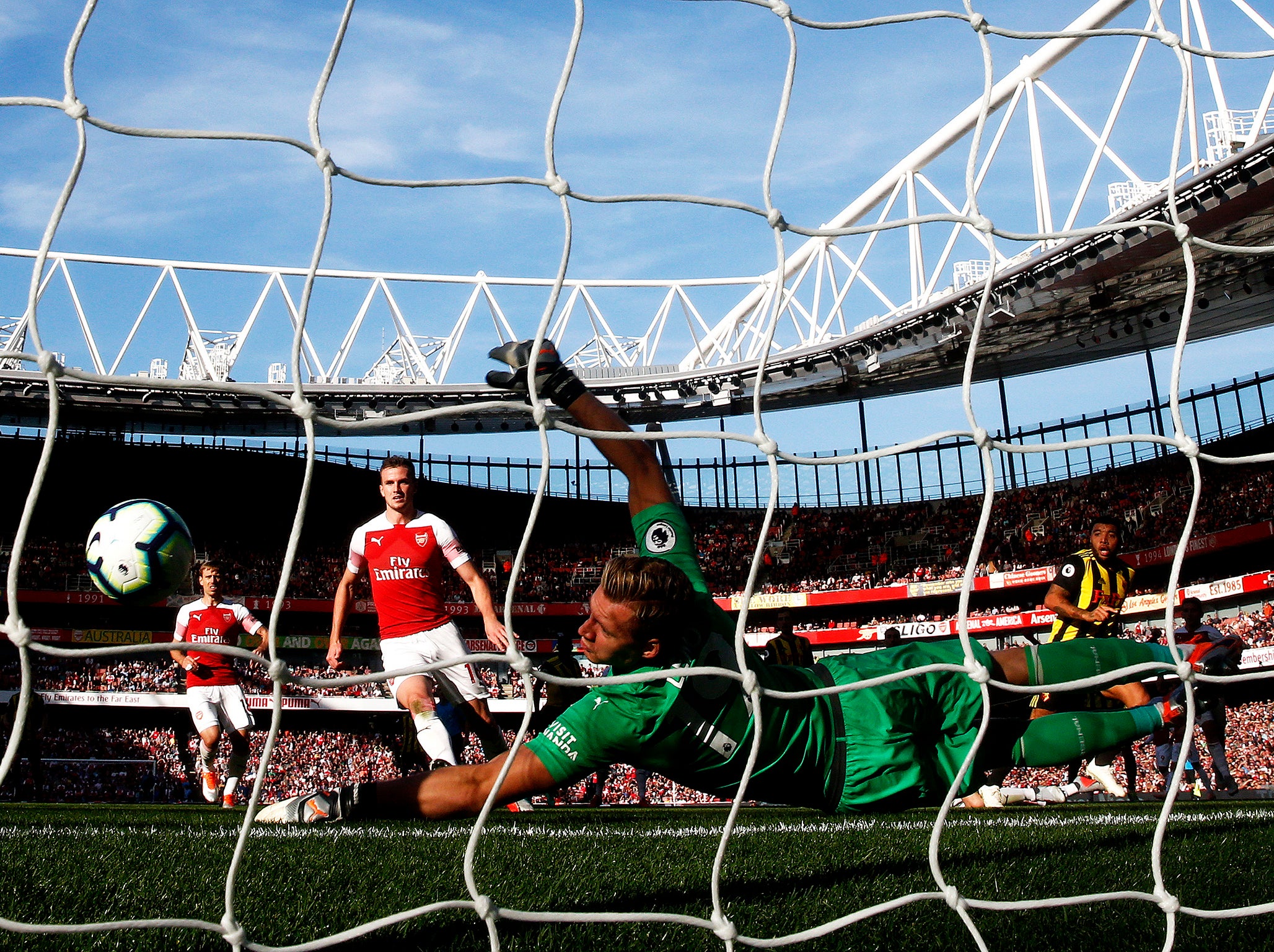 Leno made a superb one-handed save to deny Deeney