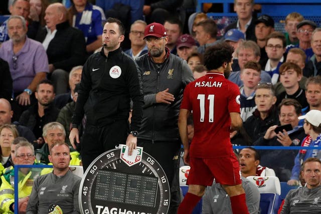 Klopp brought off Salah in the second half against Chelsea