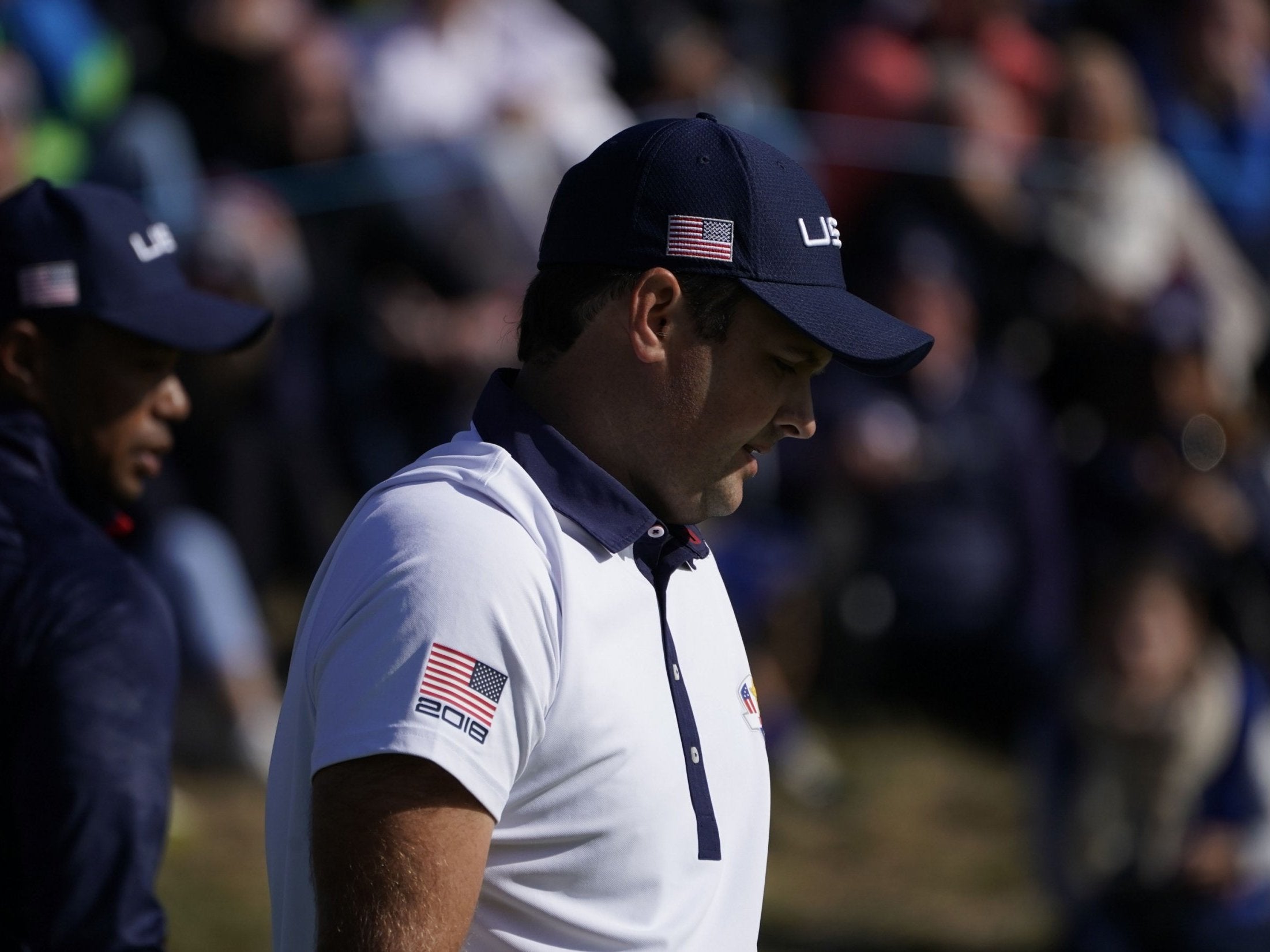 US golfer Patrick Reed takes part in his fourball match