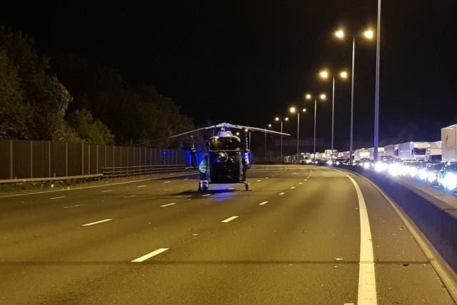 An air ambulance landed on the carriageway after the incident