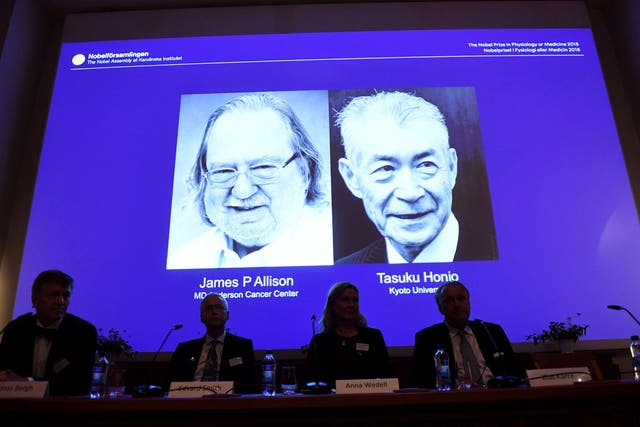 The Nobel Prize laureates for Medicine or Physiology 2018 are James P. Allison, U.S. and Tasuku Honjo, Japan presented at the Karolinska Institute in Stockholm, Sweden