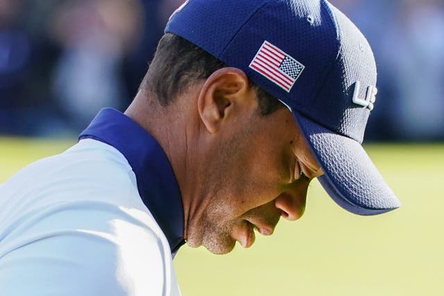 <p>Tiger Woods during Day Two of the 2018 Ryder Cup</p>
