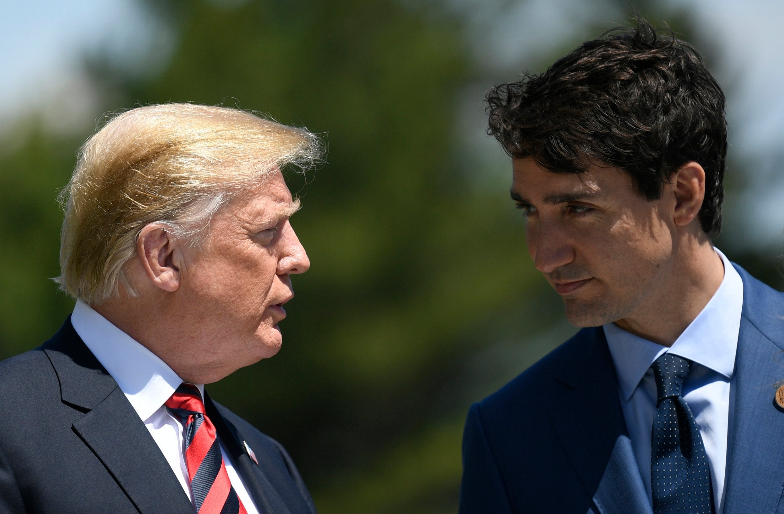 Donald Trump and Justin Trudeau at the 2018 G7 Summit in Canada