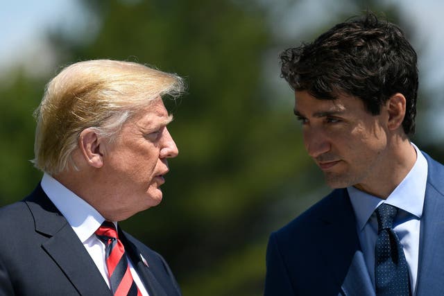 Donald Trump and Justin Trudeau at the 2018 G7 Summit in Canada