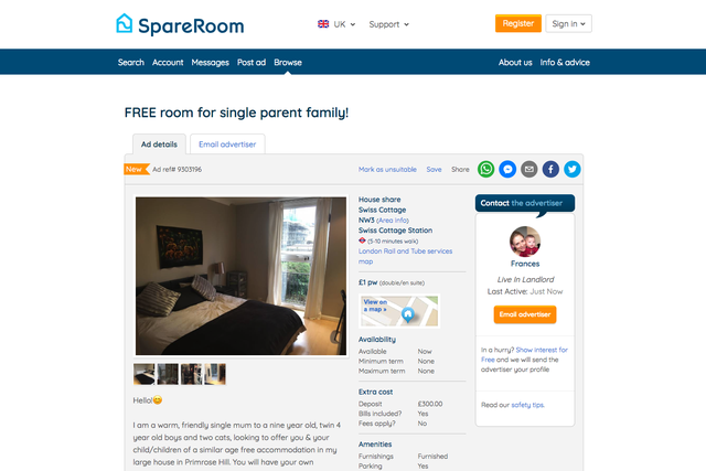 Single mum is offering a room for free to another single parent