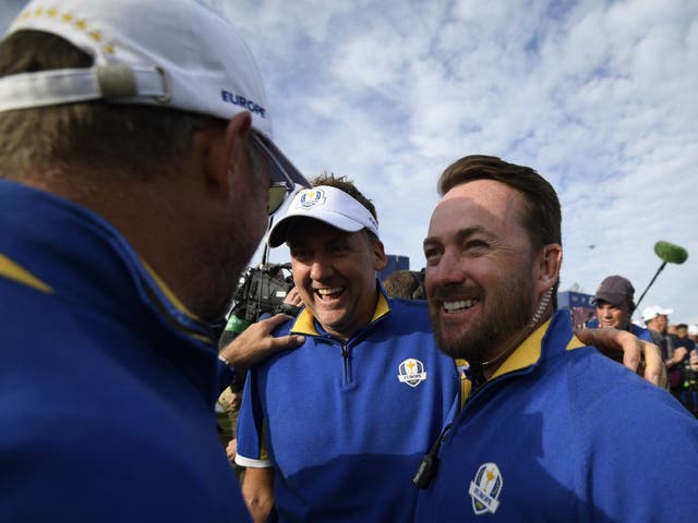 Europe's Ian Poulter and Europe's vice-captain Graeme McDowell