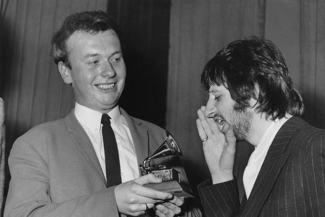 Ringo Starr congratulates Emerick on his Grammy award received in March 1968 for his work on the previous year's masterpiece ‘Sgt Pepper’