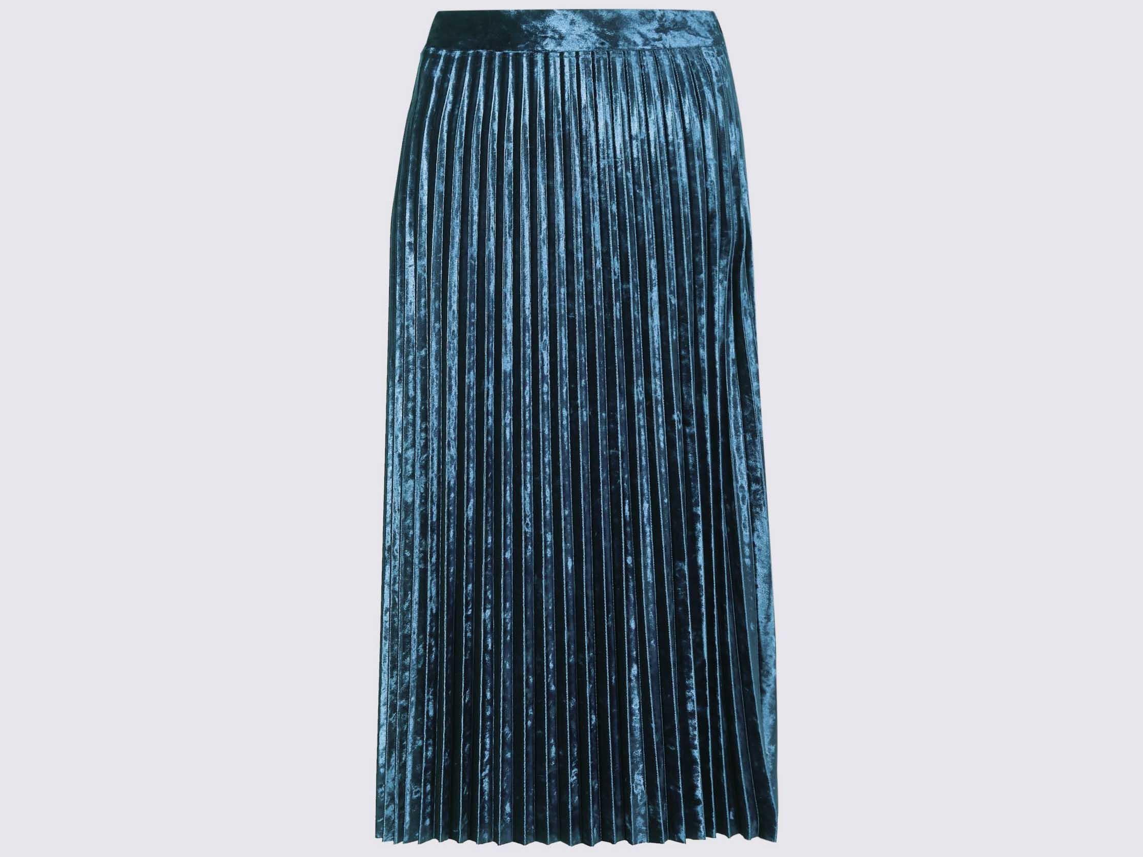 Velvet Pleated Midi Skirt, £35, Marks &amp; Spencer