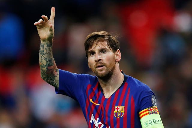 Barcelona's Lionel Messi celebrates scoring