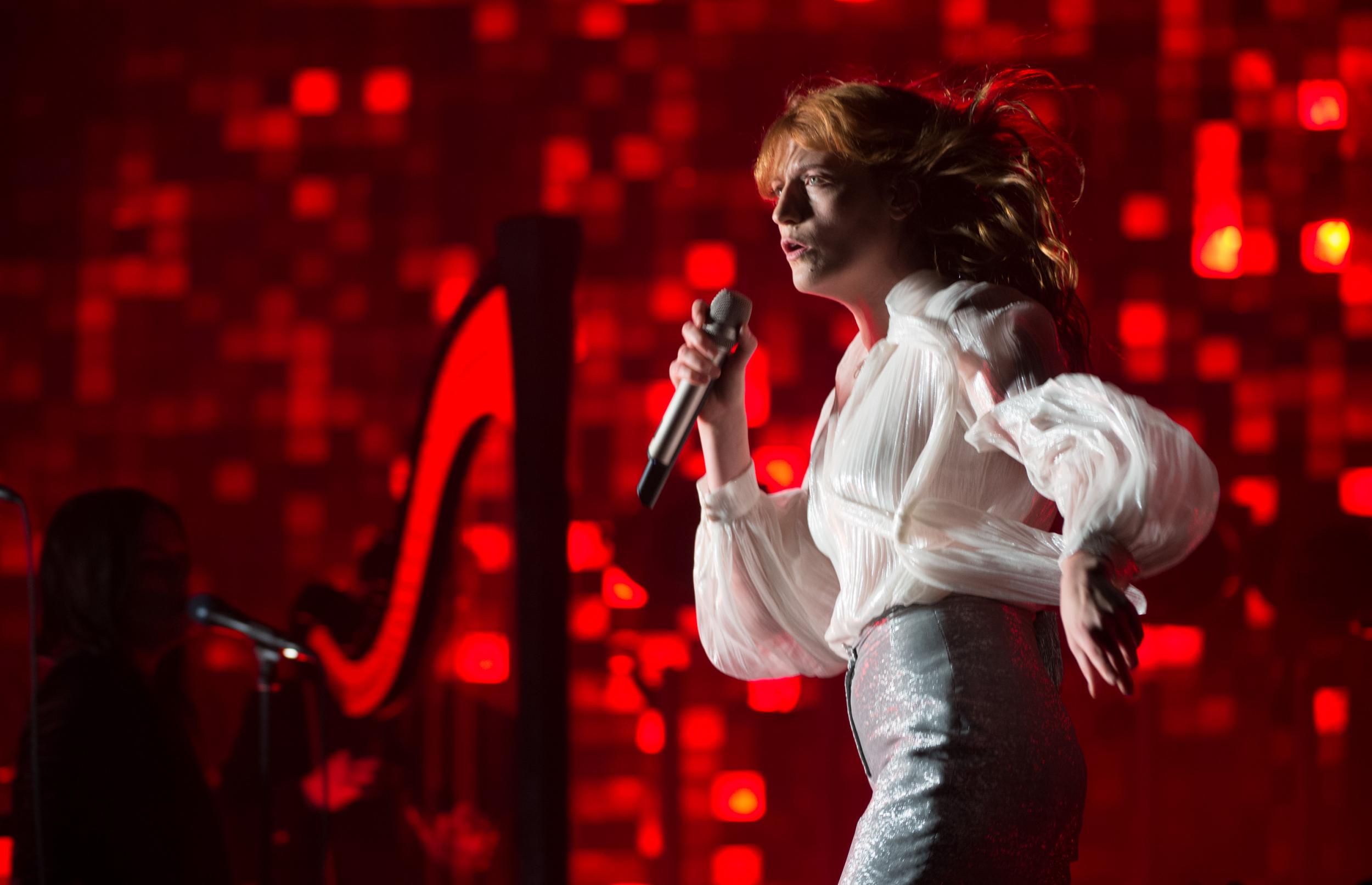 Florence Welch of Florence and the Machine performs on The Pyramid Stage during the Glastonbury Festival at Worthy Farm, Pilton on June 26, 2015
