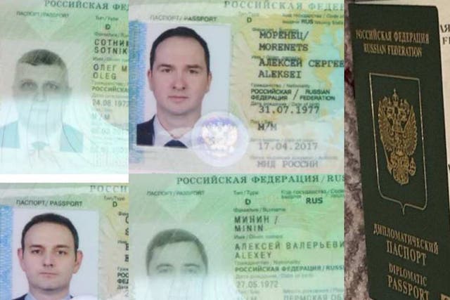 Russian passports belonging to four GRU officers who tried to hack the global chemical weapons watchdog