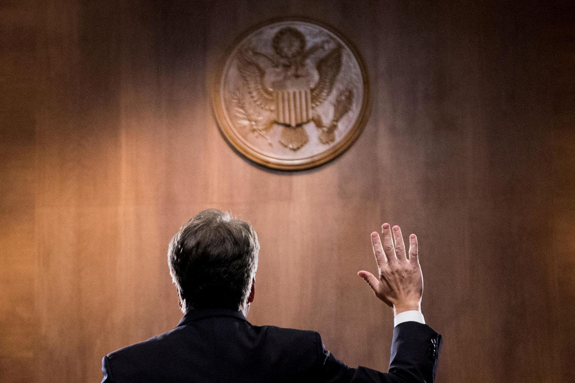 The judge is sworn in before testifying before the US Senate Judiciary Committee in Capitol Hill