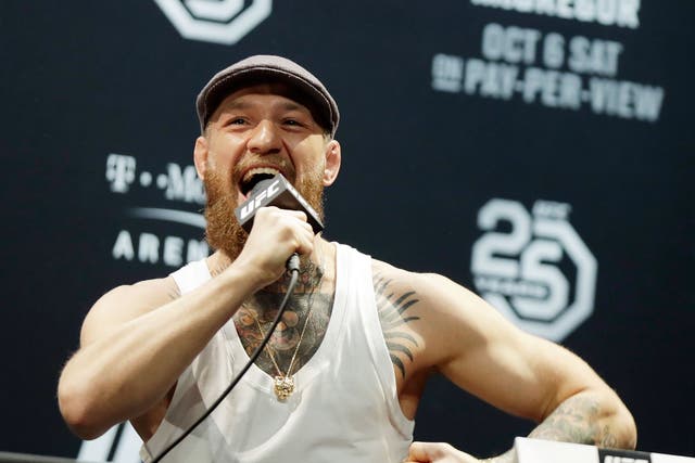 Conor McGregor speaks during a press conference for UFC 229